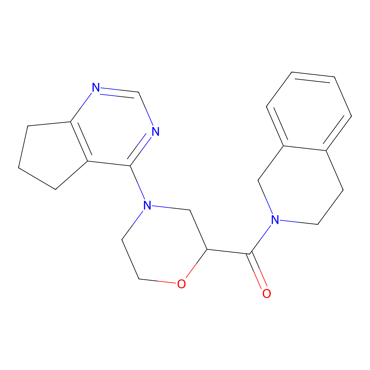 2-(4-{5H,6H,7H-cyclopenta[d]pyrimidin-4-yl}morpholine-2-carbonyl)-1,2,3,4-tetrahydroisoquinoline molecular structure, CAS 3054551-83-3