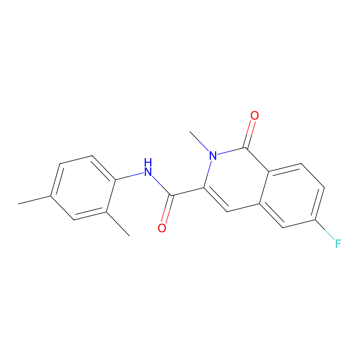 N-(2,4-dimethylphenyl)-6-fluoro-2-methyl-1-oxo-1,2-dihydroisoquinoline-3-carboxamide molecular structure, CAS 3054551-85-5