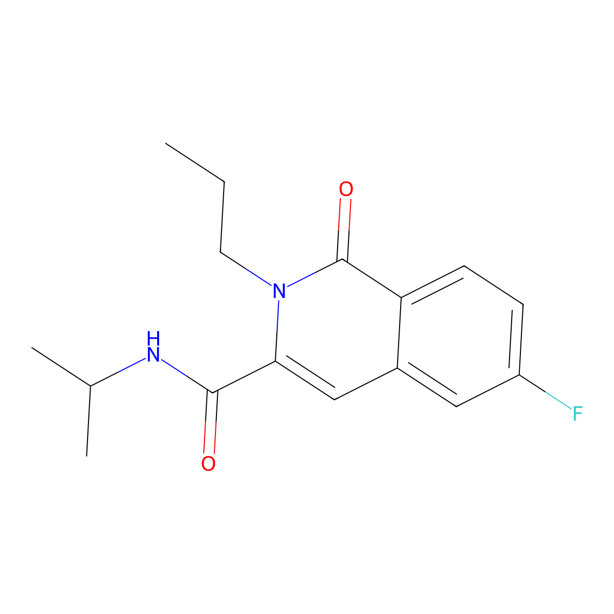 6-fluoro-1-oxo-N-(propan-2-yl)-2-propyl-1,2-dihydroisoquinoline-3-carboxamide molecular structure, CAS 3054551-88-8