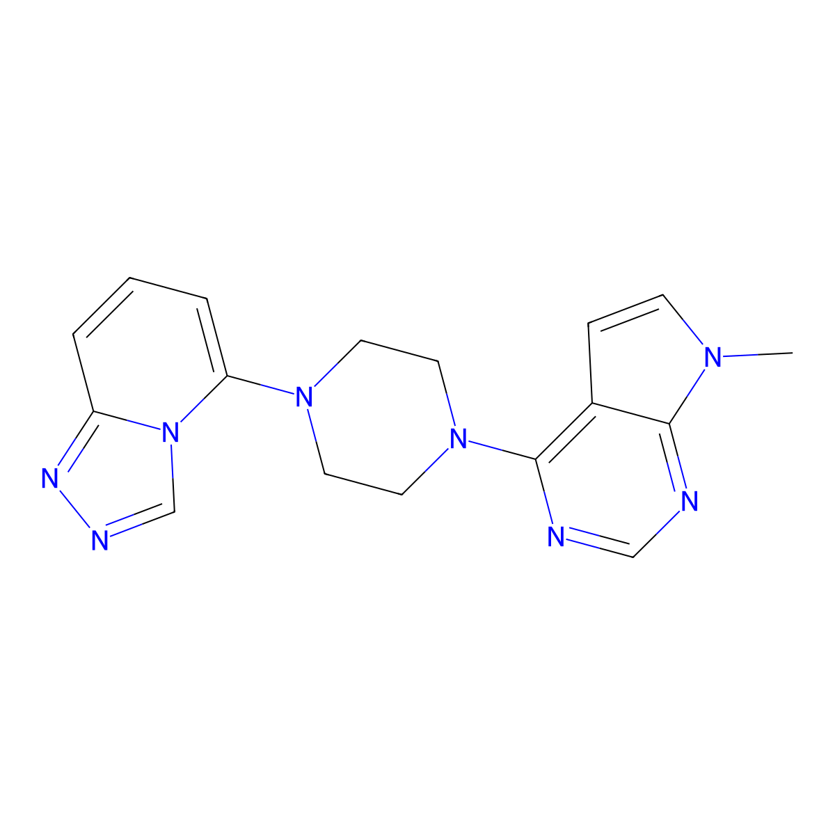 1-{7-methyl-7H-pyrrolo[2,3-d]pyrimidin-4-yl}-4-{[1,2,4]triazolo[4,3-a]pyridin-5-yl}piperazine molecular structure, CAS 3054551-92-4