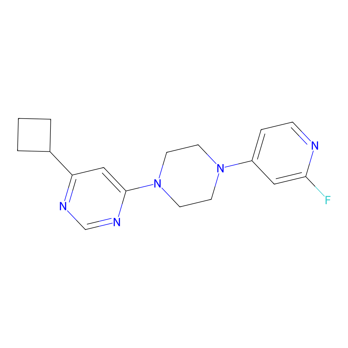 4-Cyclobutyl-6-[4-(2-fluoropyridin-4-yl)piperazin-1-yl]pyrimidine molecular structure, CAS 3054551-95-7