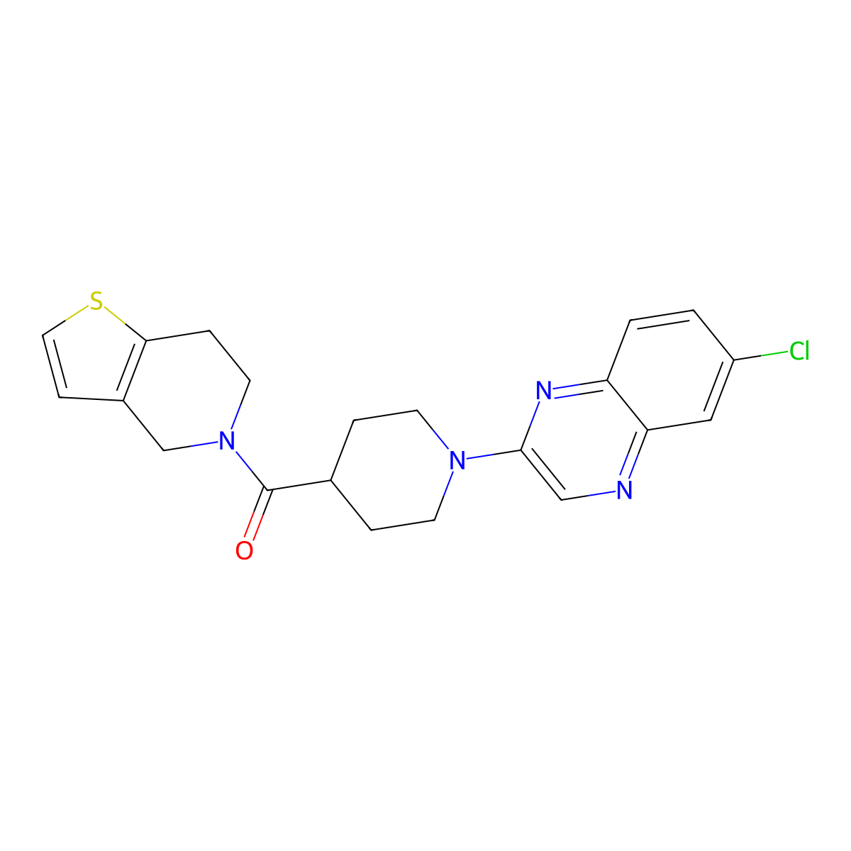 6-chloro-2-(4-{4H,5H,6H,7H-thieno[3,2-c]pyridine-5-carbonyl}piperidin-1-yl)quinoxaline molecular structure, CAS 3054551-97-9