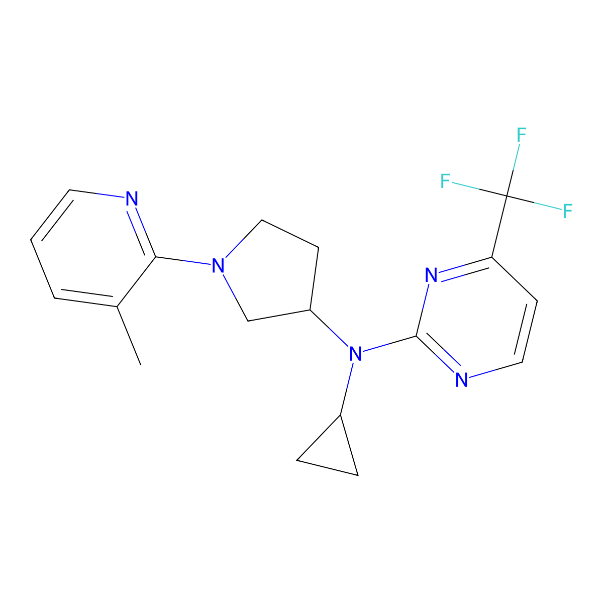 N-cyclopropyl-N-[1-(3-methylpyridin-2-yl)pyrrolidin-3-yl]-4-(trifluoromethyl)pyrimidin-2-amine molecular structure, CAS 3054551-99-1