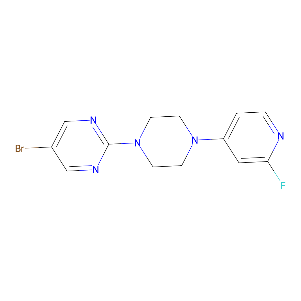 5-Bromo-2-[4-(2-fluoropyridin-4-yl)piperazin-1-yl]pyrimidine molecular structure, CAS 3054552-00-7