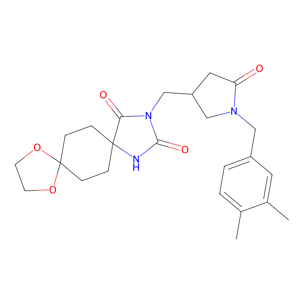 3-({1-[(3,4-Dimethylphenyl)methyl]-5-oxopyrrolidin-3-yl}methyl)-9,12-dioxa-1,3-diazadispiro[4.2.4.2]tetradecane-2,4-dione molecular structure, CAS 3054552-03-0