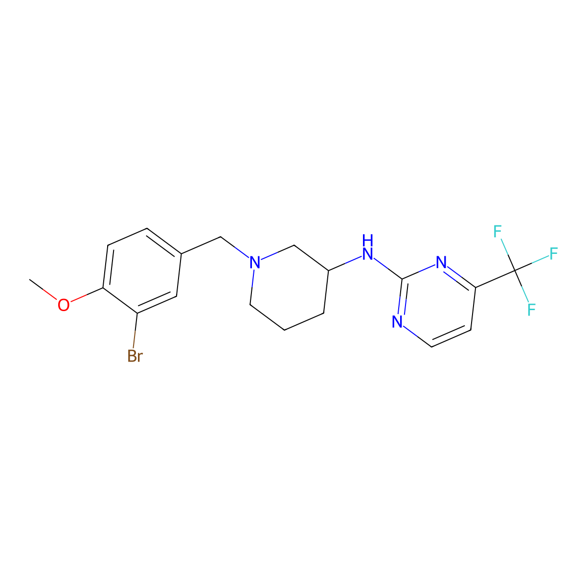 N-{1-[(3-bromo-4-methoxyphenyl)methyl]piperidin-3-yl}-4-(trifluoromethyl)pyrimidin-2-amine molecular structure, CAS 3054552-07-4