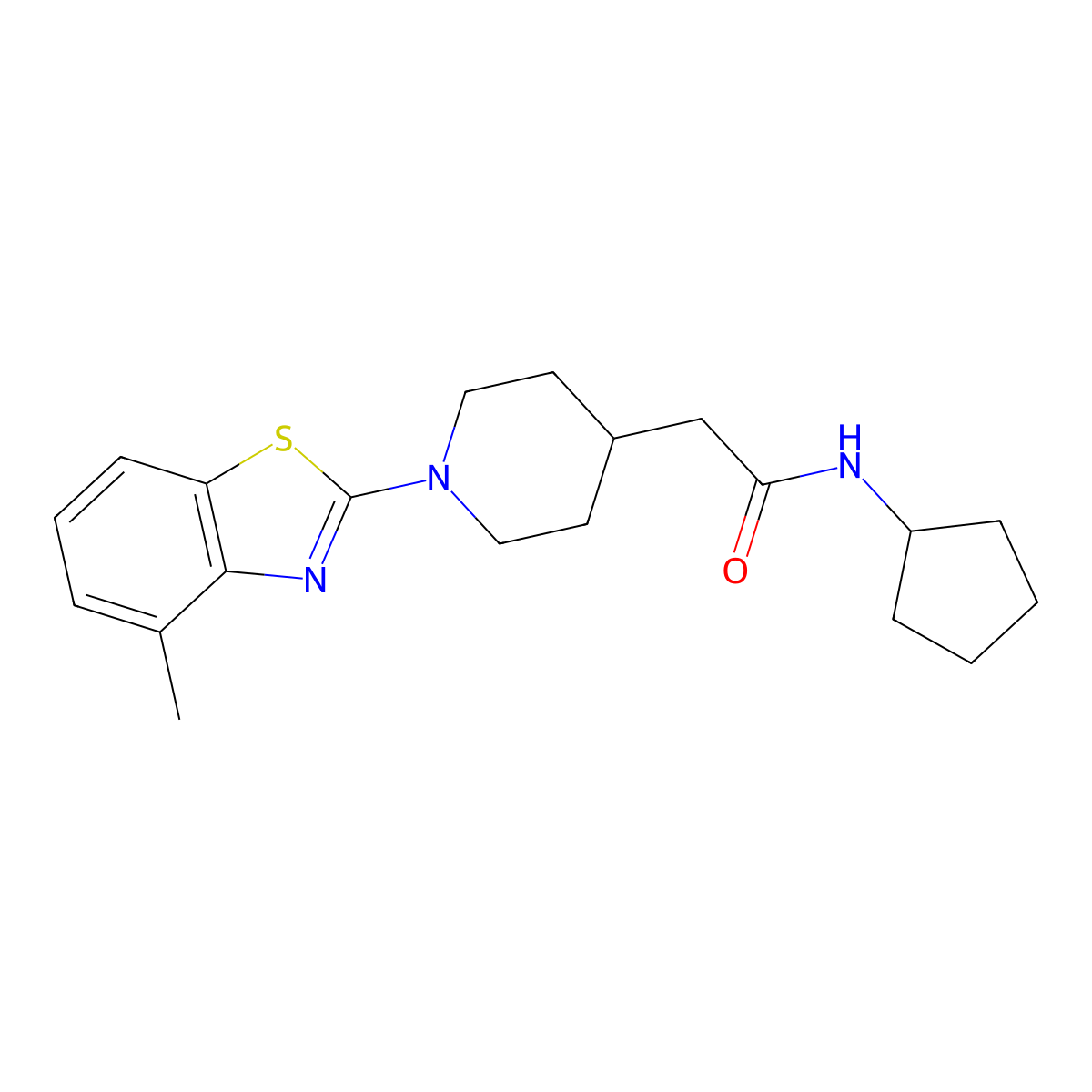 N-cyclopentyl-2-[1-(4-methyl-1,3-benzothiazol-2-yl)piperidin-4-yl]acetamide molecular structure, CAS 3054552-08-5