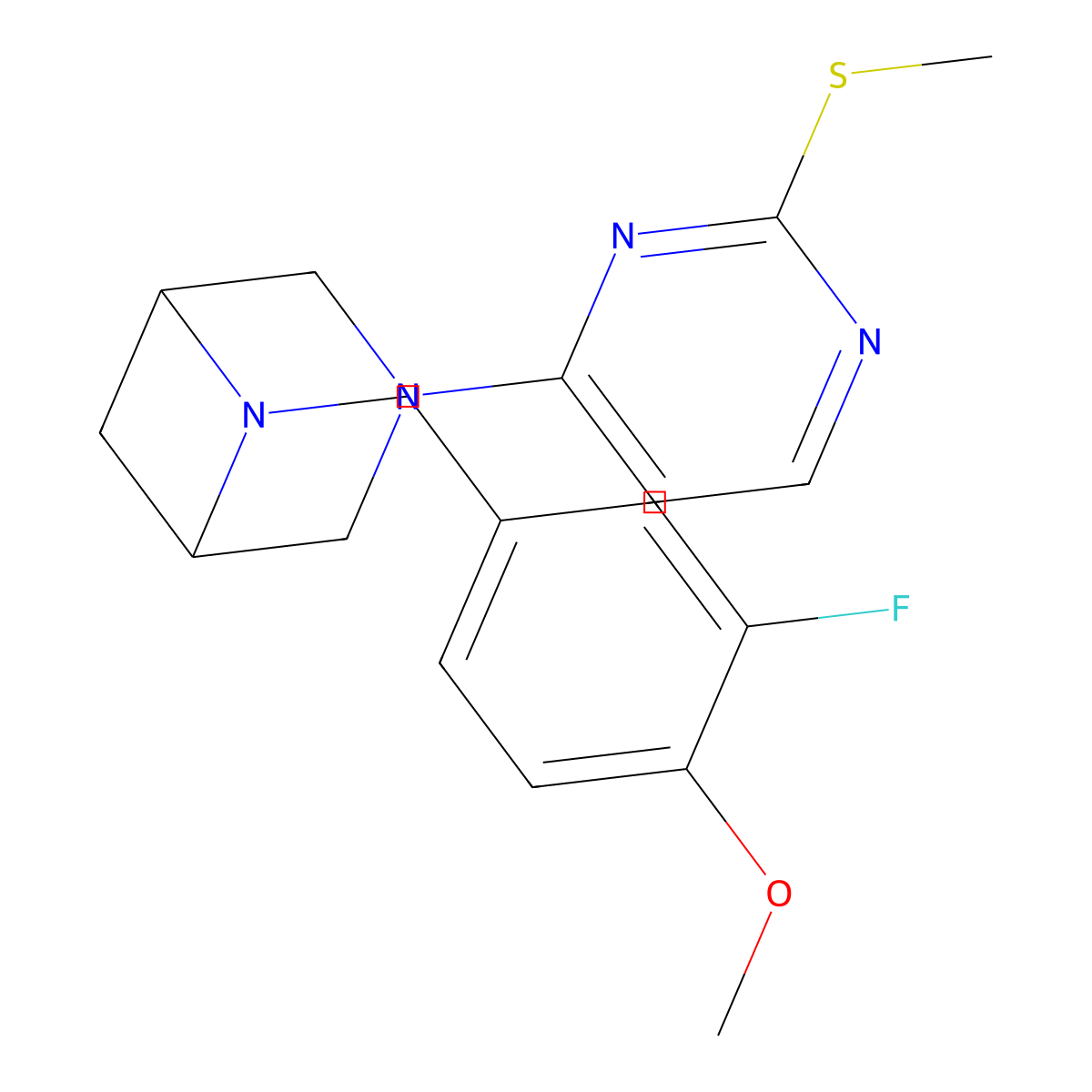 6-[(3-Fluoro-4-methoxyphenyl)methyl]-3-[2-(methylsulfanyl)pyrimidin-4-yl]-3,6-diazabicyclo[3.1.1]heptane molecular structure, CAS 3054552-23-4