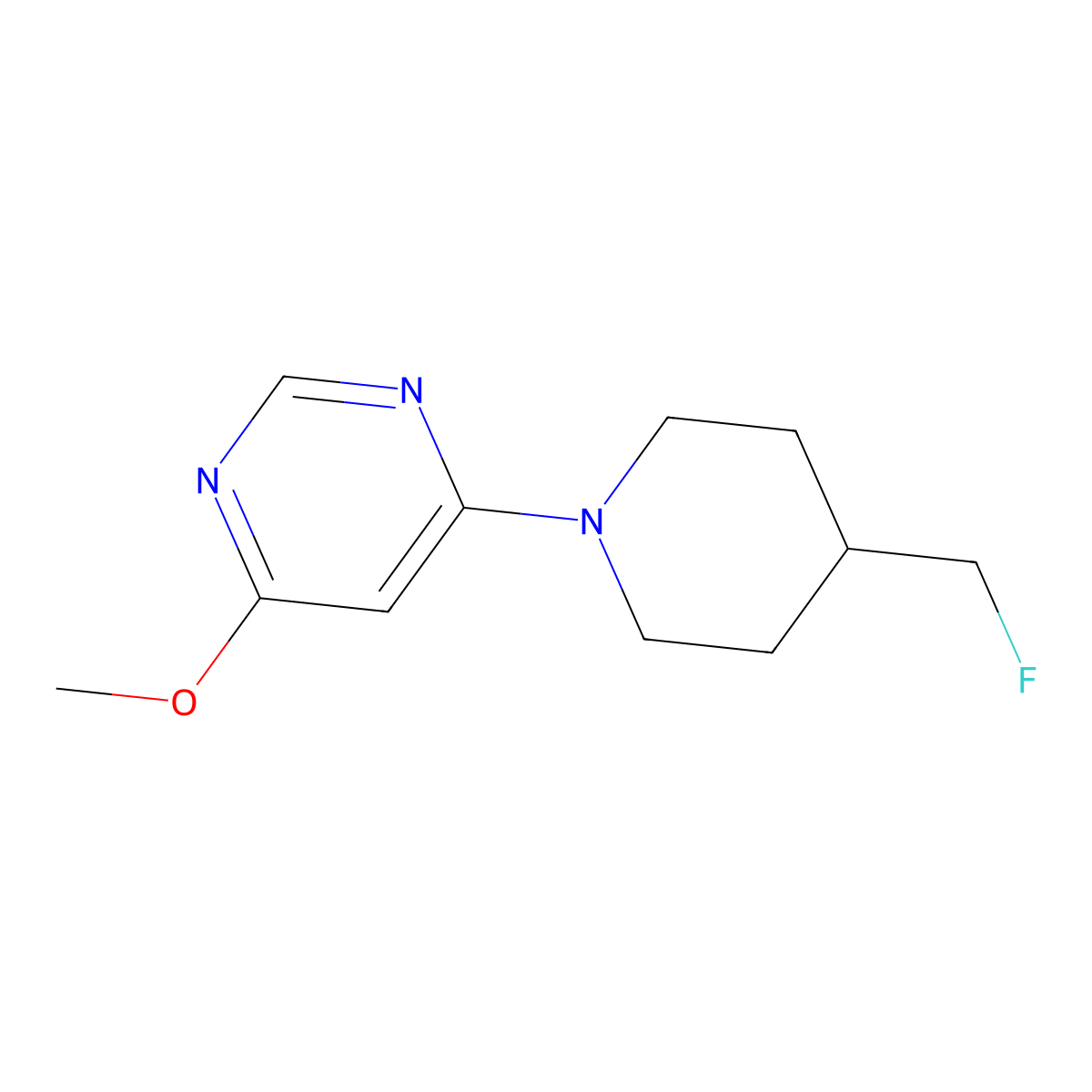 4-[4-(Fluoromethyl)piperidin-1-yl]-6-methoxypyrimidine molecular structure, CAS 3054552-26-7