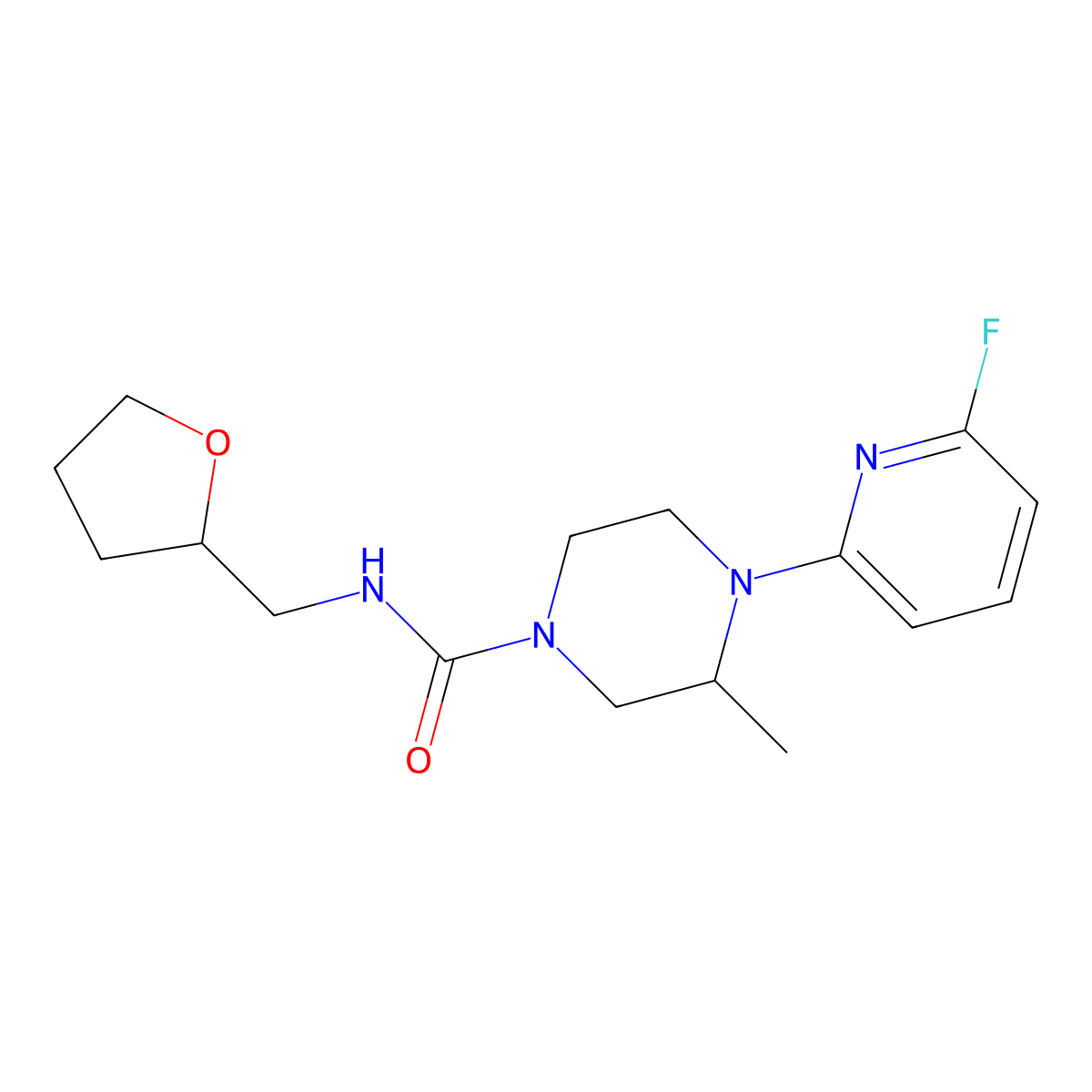 4-(6-fluoropyridin-2-yl)-3-methyl-N-[(oxolan-2-yl)methyl]piperazine-1-carboxamide molecular structure, CAS 3054552-28-9