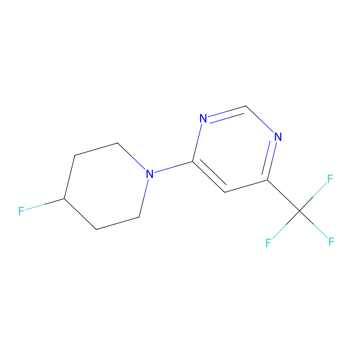 4-(4-Fluoropiperidin-1-yl)-6-(trifluoromethyl)pyrimidine molecular structure, CAS 3054552-31-4