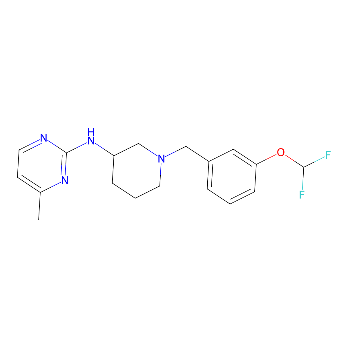 N-(1-{[3-(difluoromethoxy)phenyl]methyl}piperidin-3-yl)-4-methylpyrimidin-2-amine molecular structure, CAS 3054552-37-0