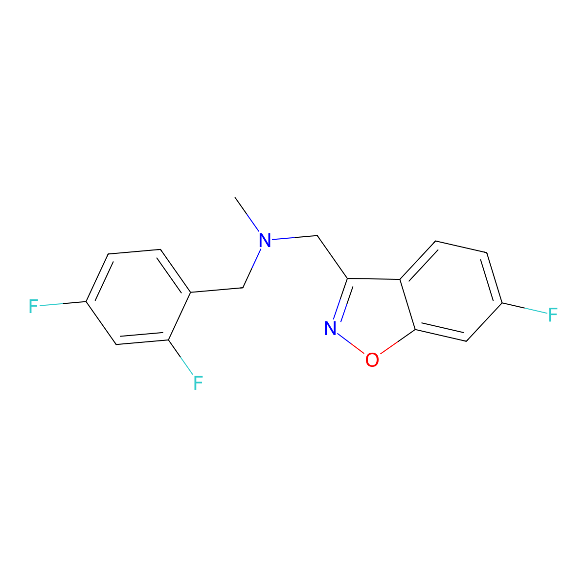 [(2,4-Difluorophenyl)methyl][(6-fluoro-1,2-benzoxazol-3-yl)methyl]methylamine molecular structure, CAS 3054552-39-2