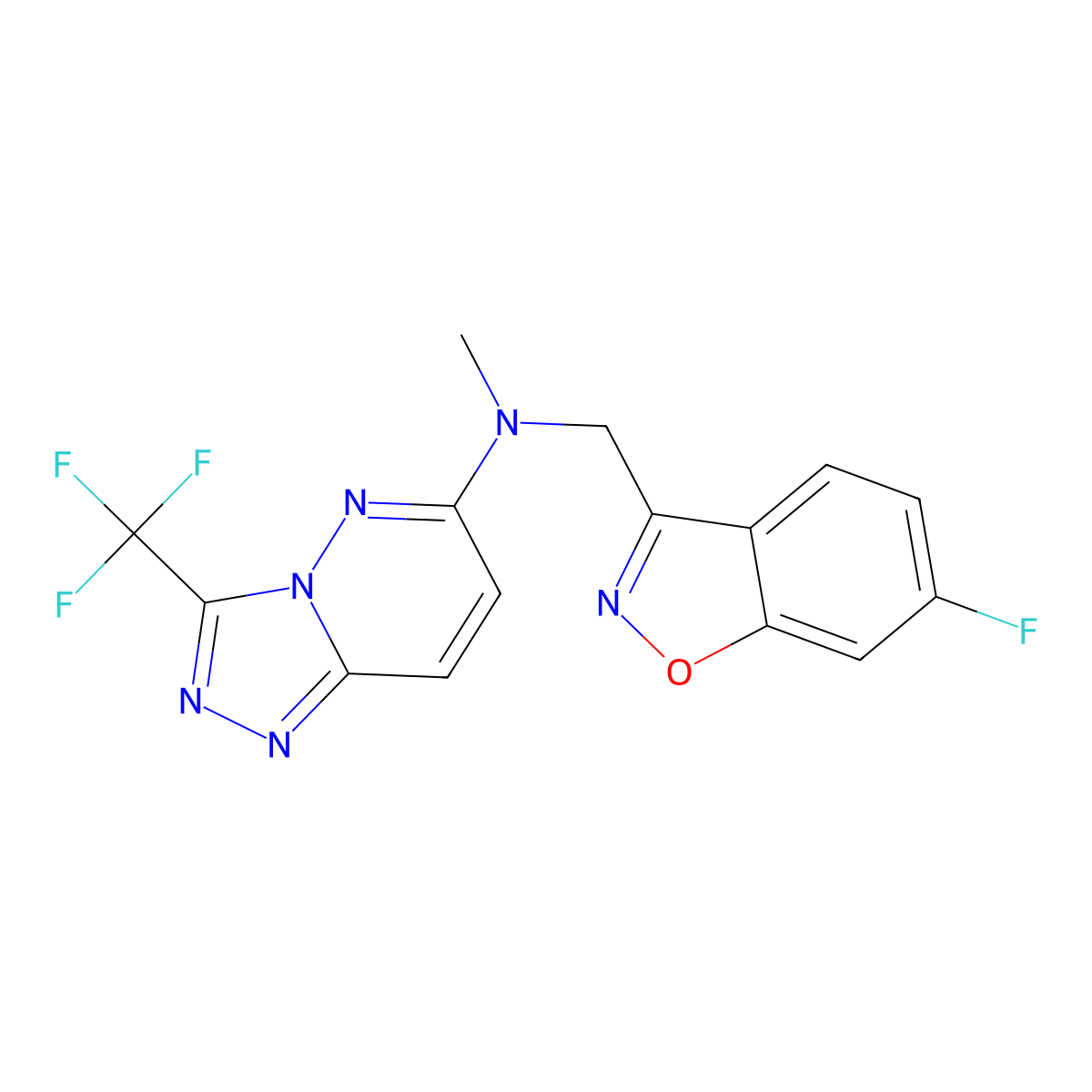 N-[(6-fluoro-1,2-benzoxazol-3-yl)methyl]-N-methyl-3-(trifluoromethyl)-[1,2,4]triazolo[4,3-b]pyridazin-6-amine molecular structure, CAS 3054552-42-7