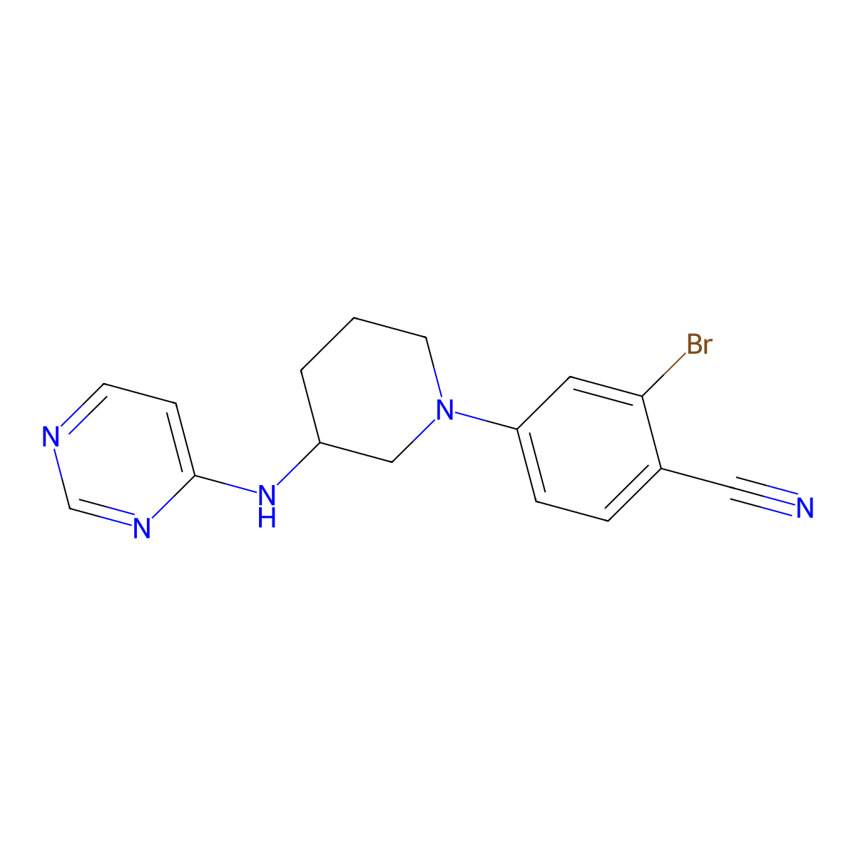 2-Bromo-4-{3-[(pyrimidin-4-yl)amino]piperidin-1-yl}benzonitrile molecular structure, CAS 3054552-43-8