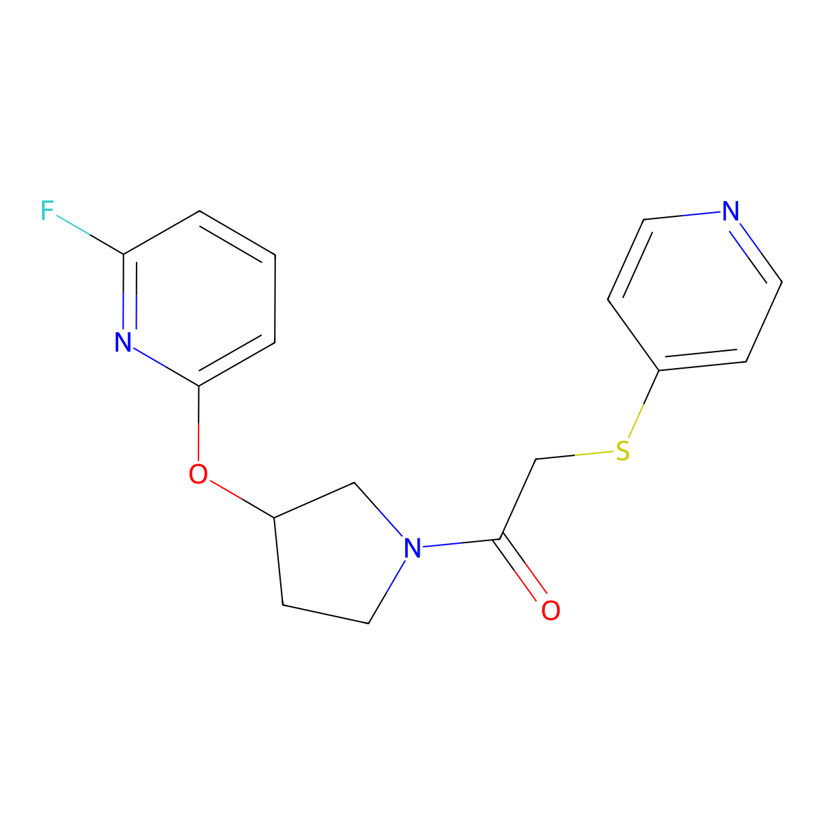 1-[3-(6-Fluoropyridin-2-yl)oxypyrrolidin-1-yl]-2-pyridin-4-ylsulfanylethanone molecular structure, CAS 3054552-45-0