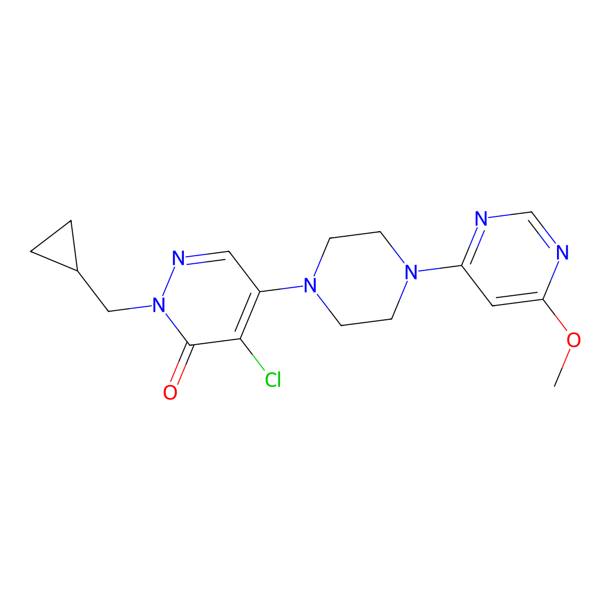 4-Chloro-2-(cyclopropylmethyl)-5-[4-(6-methoxypyrimidin-4-yl)piperazin-1-yl]-2,3-dihydropyridazin-3-one molecular structure, CAS 3054552-48-3