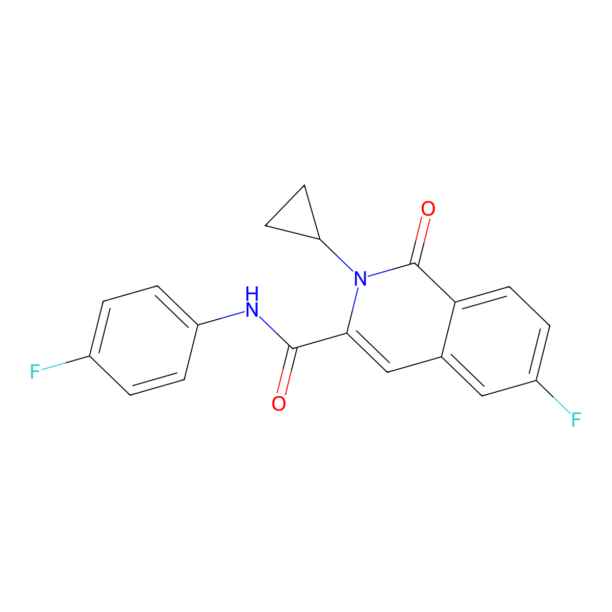 2-cyclopropyl-6-fluoro-N-(4-fluorophenyl)-1-oxo-1,2-dihydroisoquinoline-3-carboxamide molecular structure, CAS 3054552-60-9