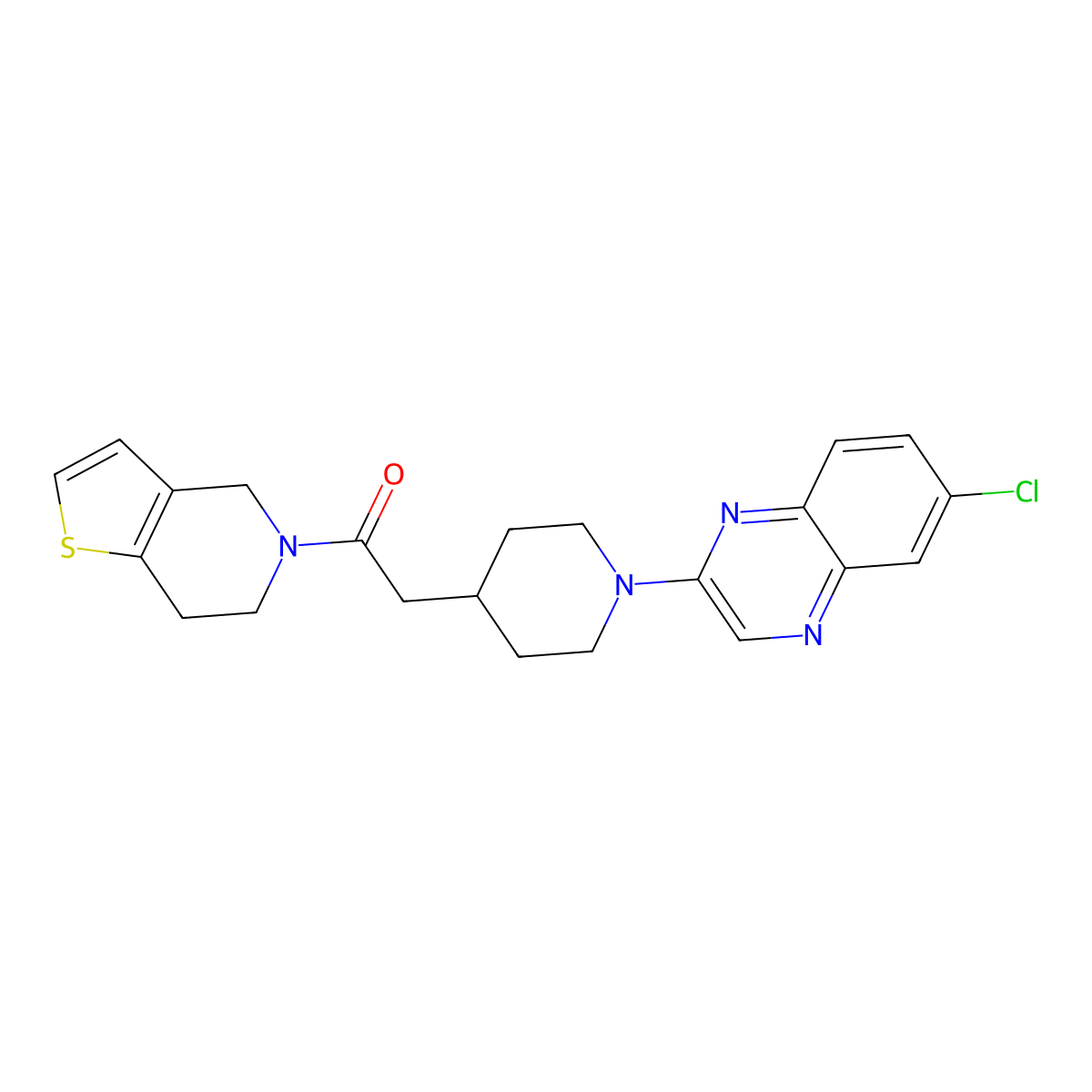 2-[1-(6-chloroquinoxalin-2-yl)piperidin-4-yl]-1-{4H,5H,6H,7H-thieno[3,2-c]pyridin-5-yl}ethan-1-one molecular structure, CAS 3054552-67-6