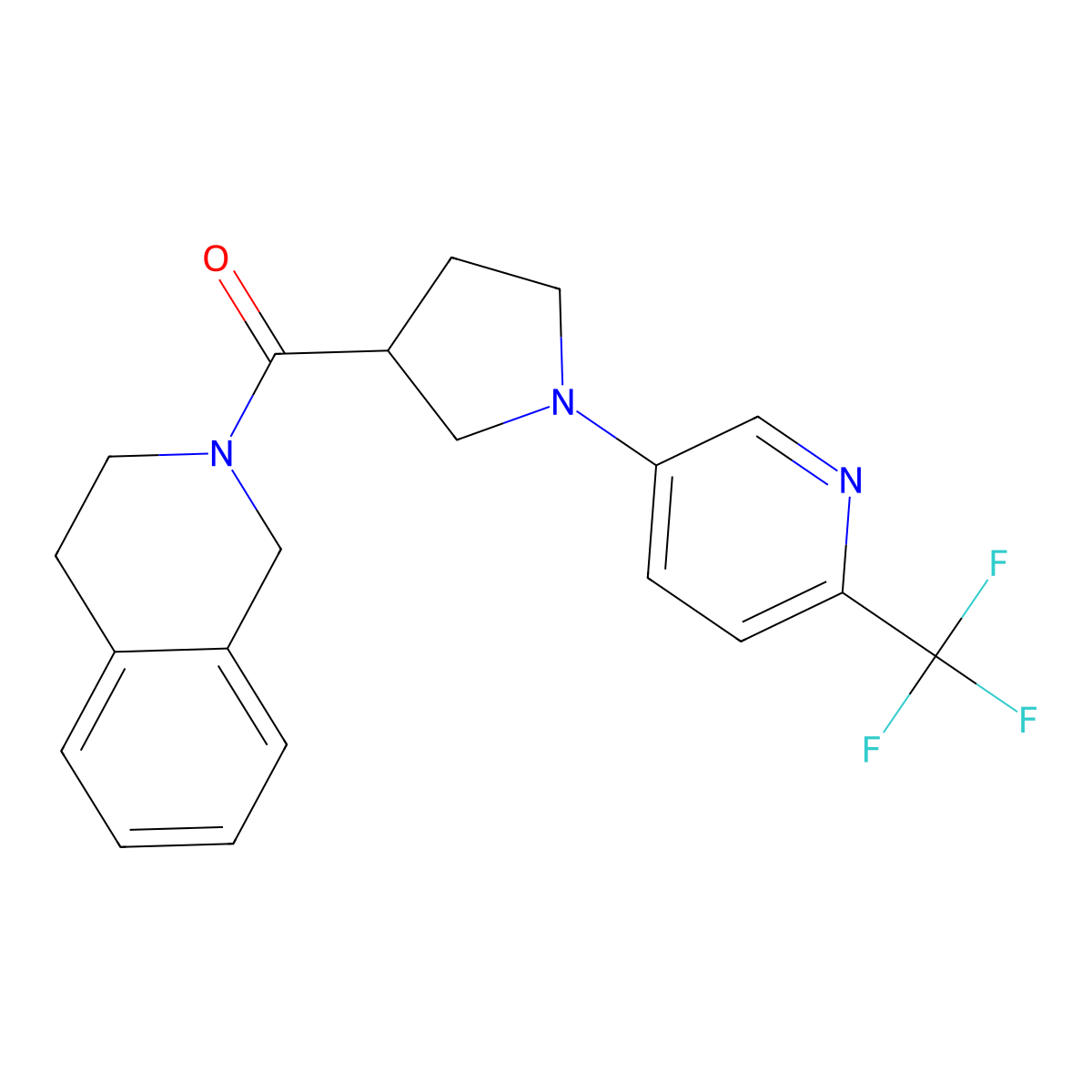 2-{1-[6-(Trifluoromethyl)pyridin-3-yl]pyrrolidine-3-carbonyl}-1,2,3,4-tetrahydroisoquinoline molecular structure, CAS 3054552-72-3