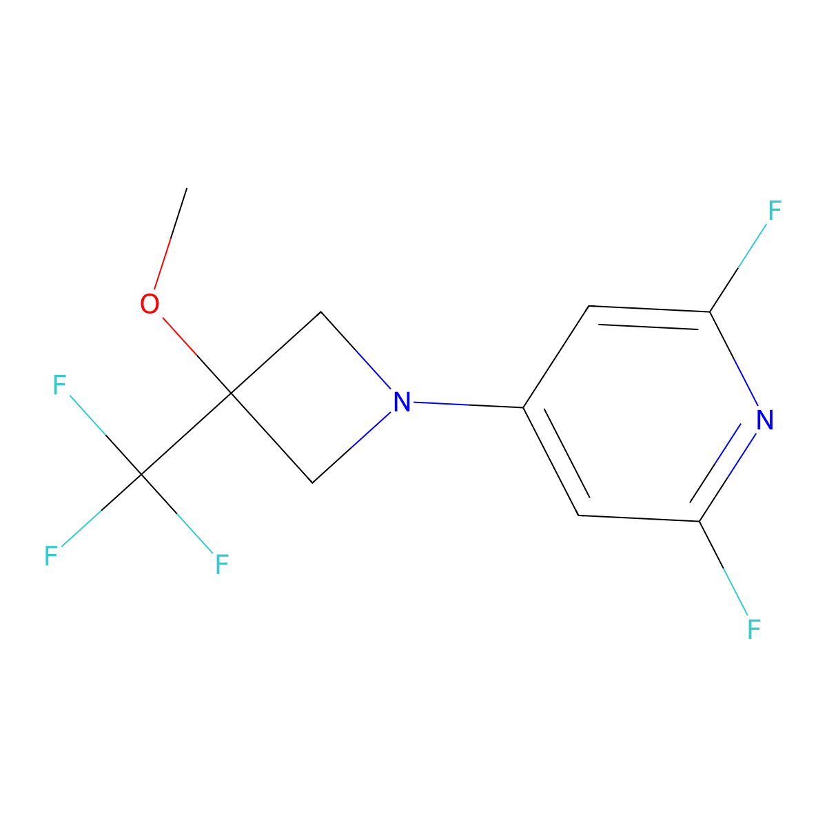 2,6-Difluoro-4-[3-methoxy-3-(trifluoromethyl)azetidin-1-yl]pyridine molecular structure, CAS 3054552-75-6