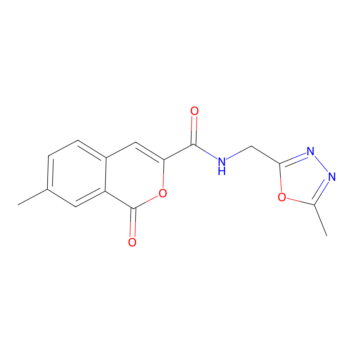 7-methyl-N-[(5-methyl-1,3,4-oxadiazol-2-yl)methyl]-1-oxo-1H-isochromene-3-carboxamide molecular structure, CAS 3054552-77-8
