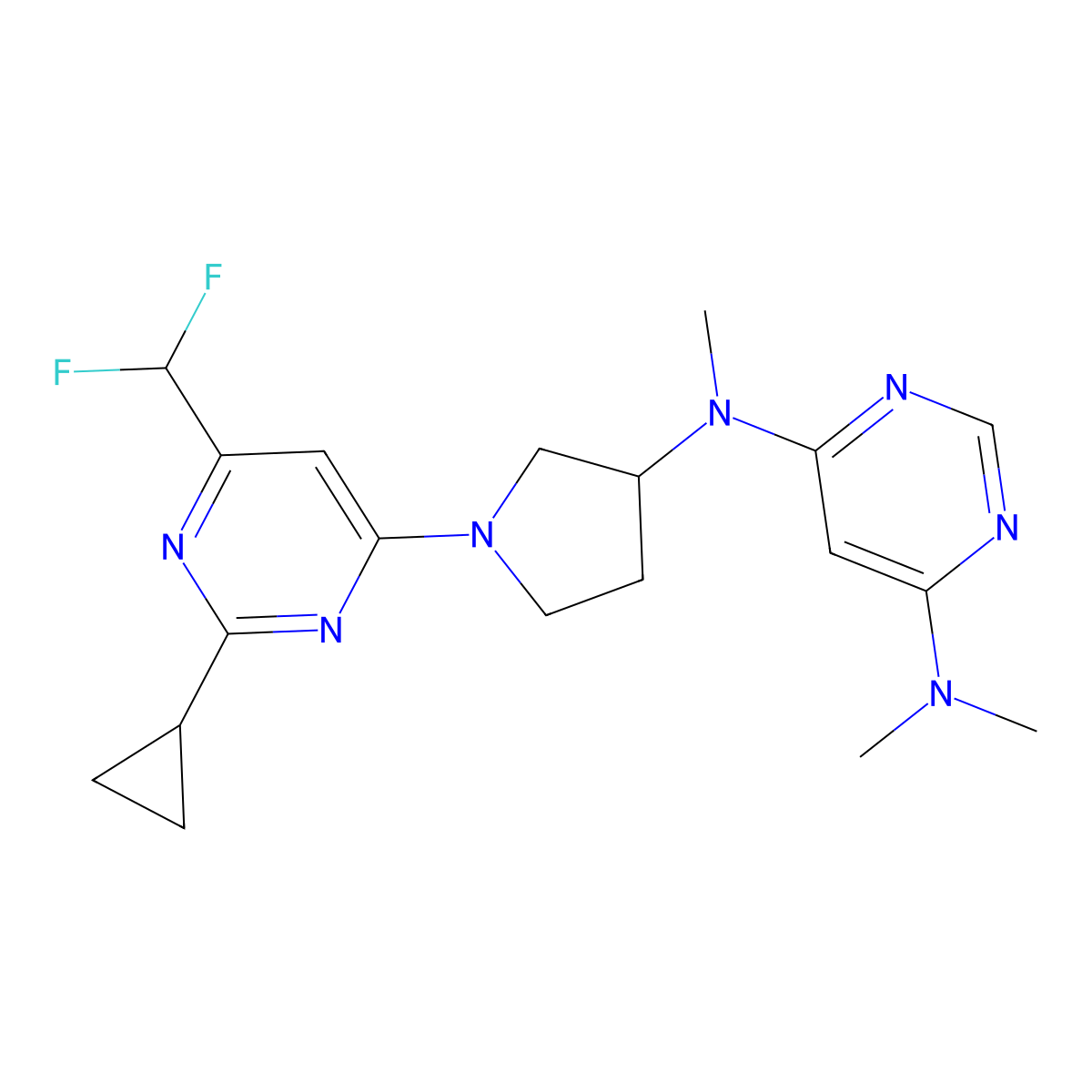 N4-{1-[2-cyclopropyl-6-(difluoromethyl)pyrimidin-4-yl]pyrrolidin-3-yl}-N4,N6,N6-trimethylpyrimidine-4,6-diamine molecular structure, CAS 3054552-80-3
