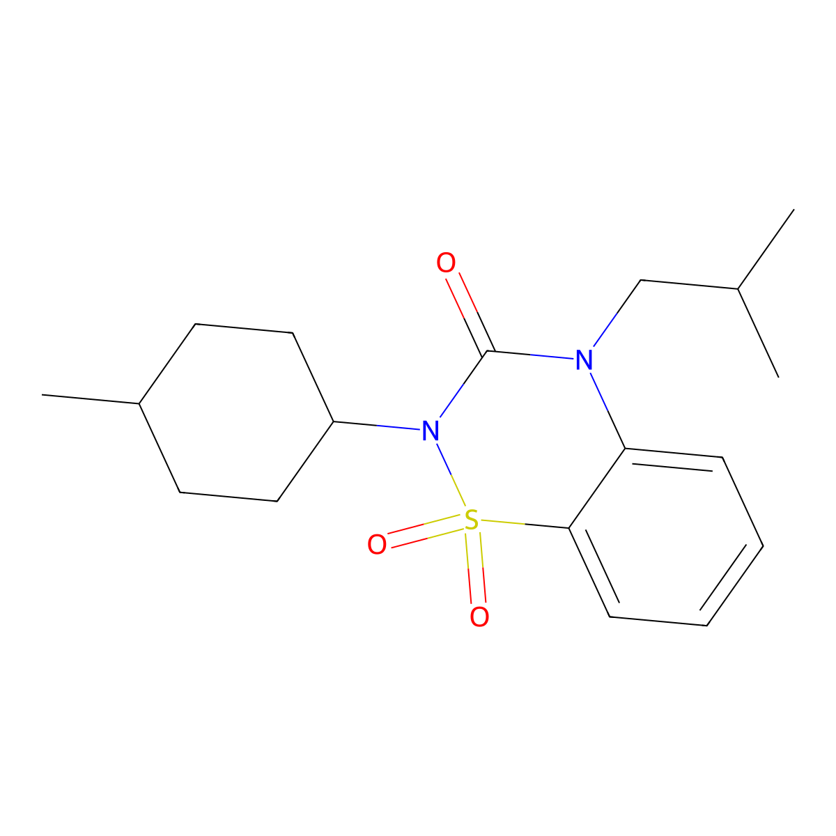 2-(4-methylcyclohexyl)-4-(2-methylpropyl)-3,4-dihydro-2H-1lambda,2,4-benzothiadiazine-1,1,3-trione molecular structure, CAS 3054552-82-5