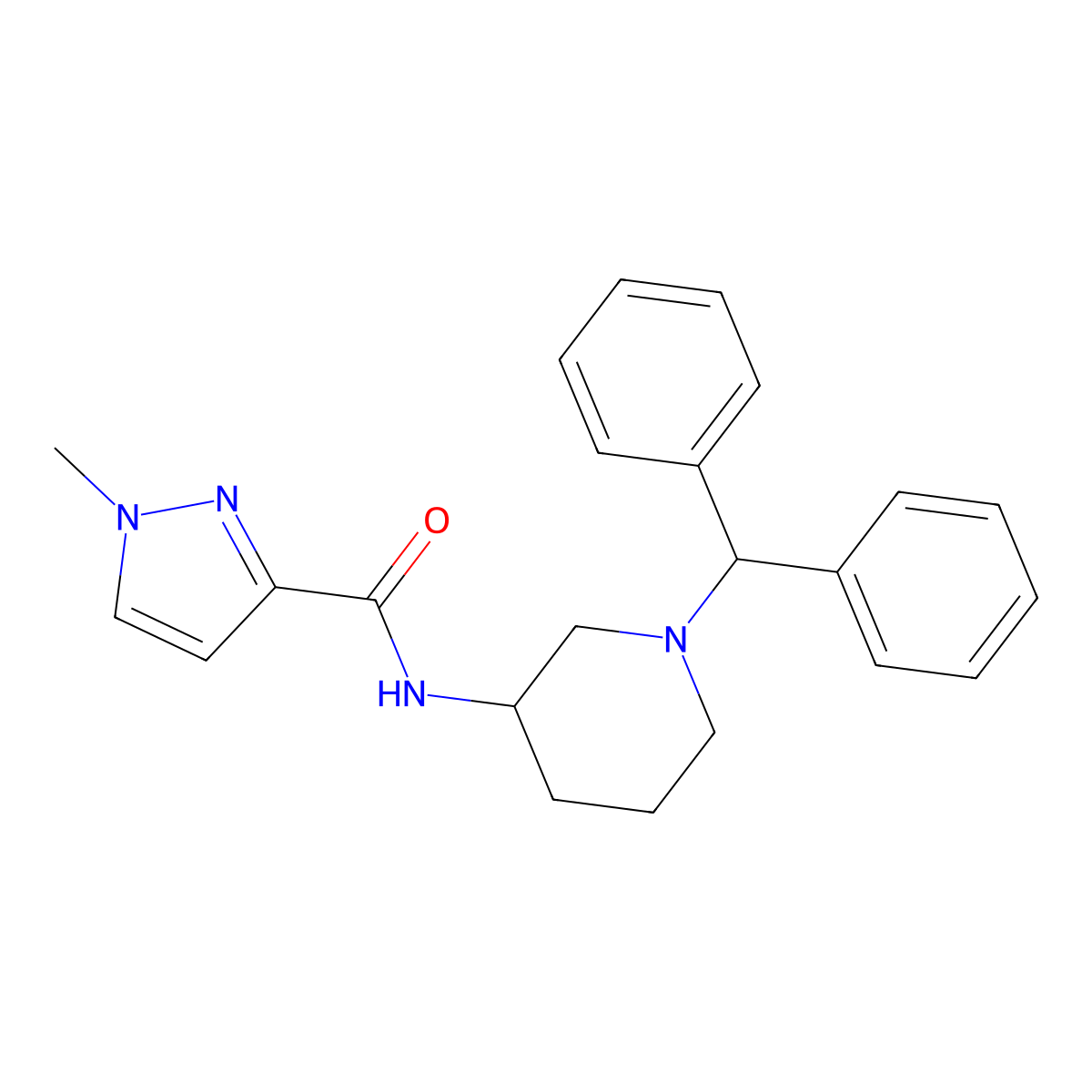 N-[1-(diphenylmethyl)piperidin-3-yl]-1-methyl-1H-pyrazole-3-carboxamide molecular structure, CAS 3054552-83-6