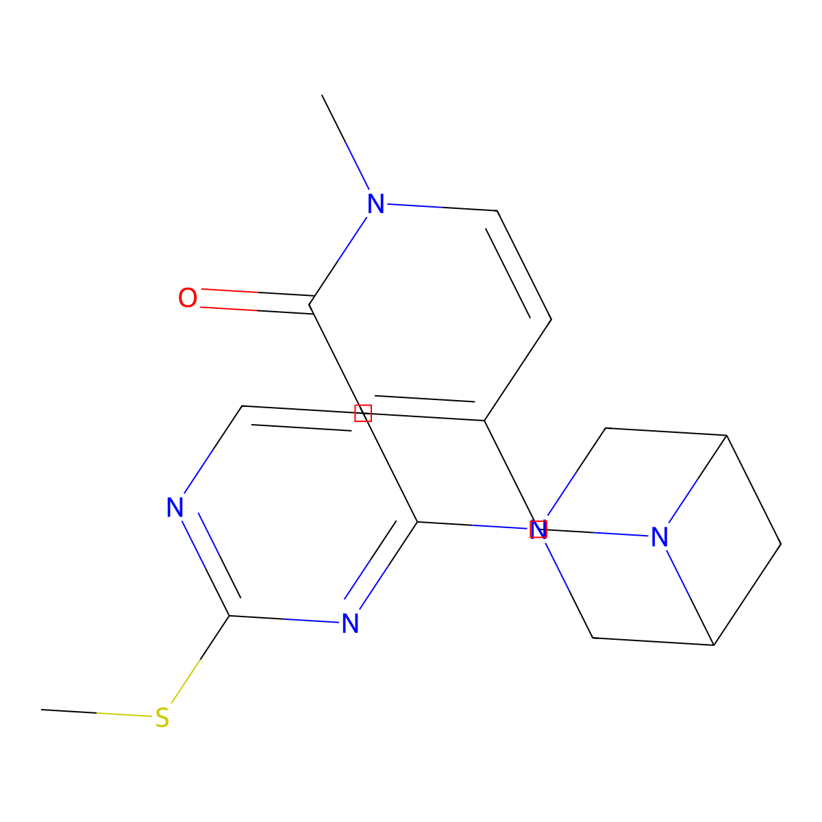 1-Methyl-4-({3-[2-(methylsulfanyl)pyrimidin-4-yl]-3,6-diazabicyclo[3.1.1]heptan-6-yl}methyl)-1,2-dihydropyridin-2-one molecular structure, CAS 3054552-85-8