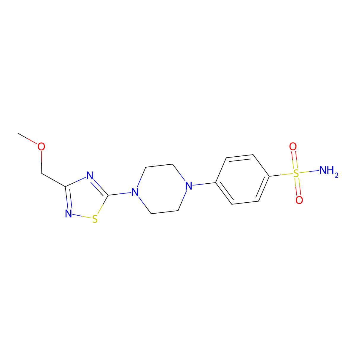 4-{4-[3-(Methoxymethyl)-1,2,4-thiadiazol-5-yl]piperazin-1-yl}benzene-1-sulfonamide molecular structure, CAS 3054552-87-0