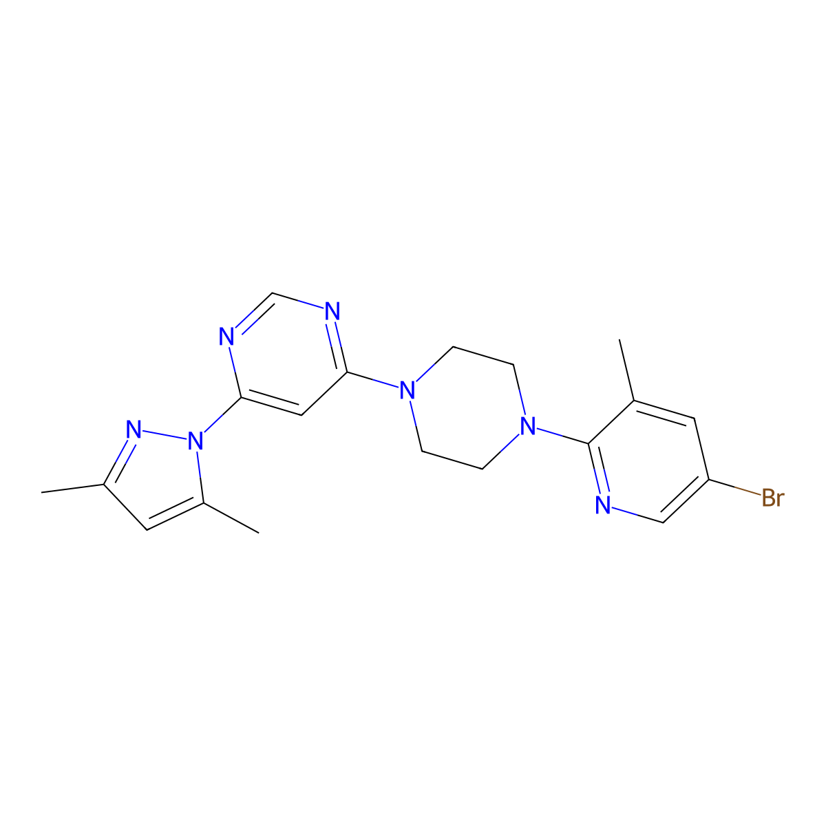 4-[4-(5-bromo-3-methylpyridin-2-yl)piperazin-1-yl]-6-(3,5-dimethyl-1H-pyrazol-1-yl)pyrimidine molecular structure, CAS 3054552-89-2