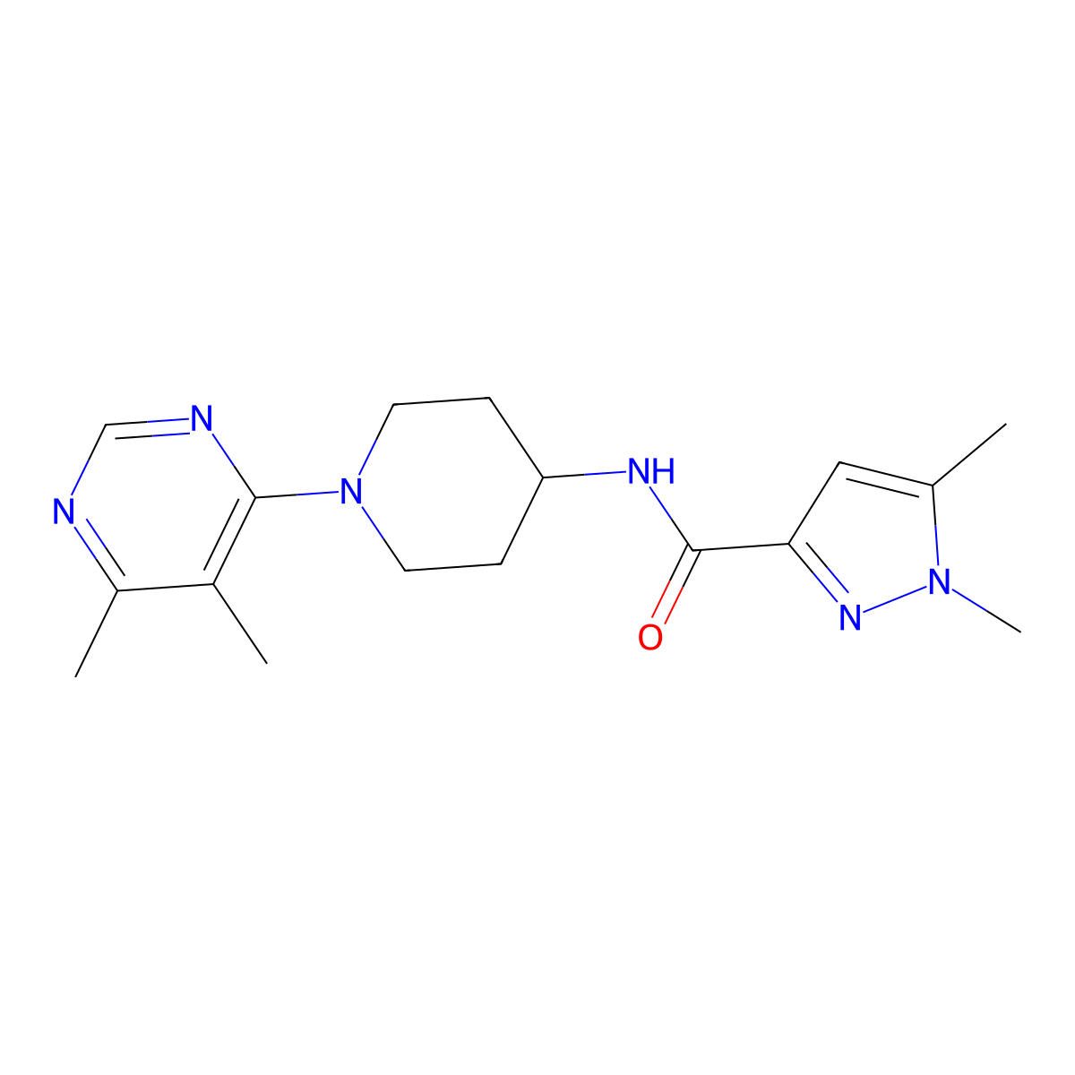 N-[1-(5,6-dimethylpyrimidin-4-yl)piperidin-4-yl]-1,5-dimethyl-1H-pyrazole-3-carboxamide molecular structure, CAS 3054552-90-5