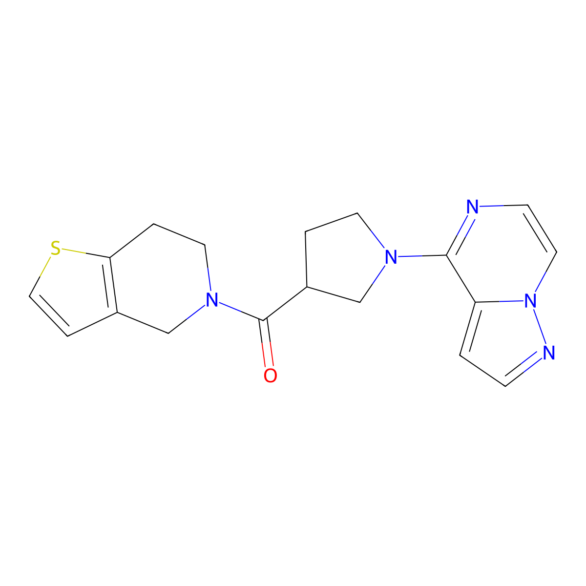 1-{pyrazolo[1,5-a]pyrazin-4-yl}-3-{4H,5H,6H,7H-thieno[3,2-c]pyridine-5-carbonyl}pyrrolidine molecular structure, CAS 3054552-91-6