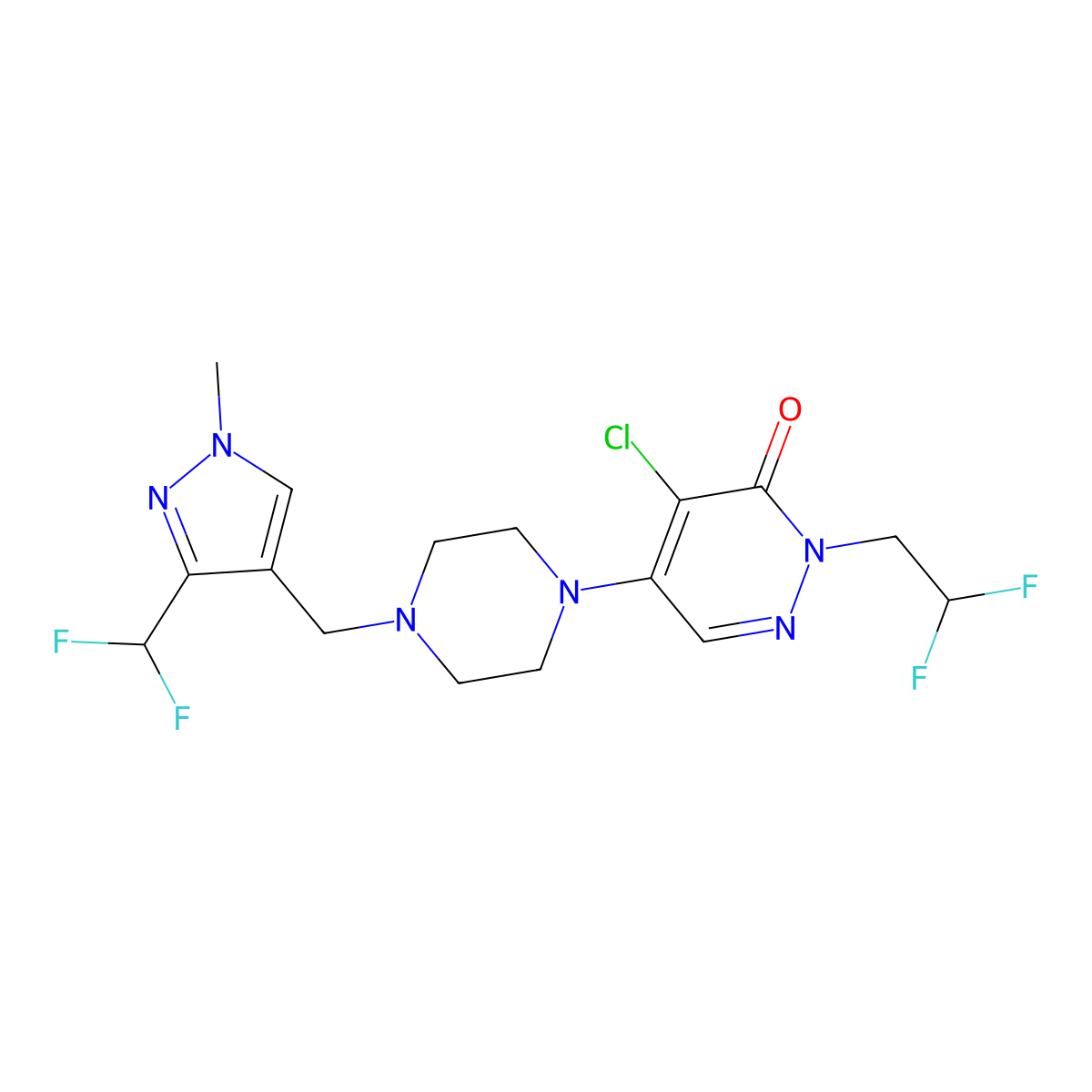 4-chloro-2-(2,2-difluoroethyl)-5-(4-{[3-(difluoromethyl)-1-methyl-1H-pyrazol-4-yl]methyl}piperazin-1-yl)-2,3-dihydropyridazin-3-one molecular structure, CAS 3054553-00-0