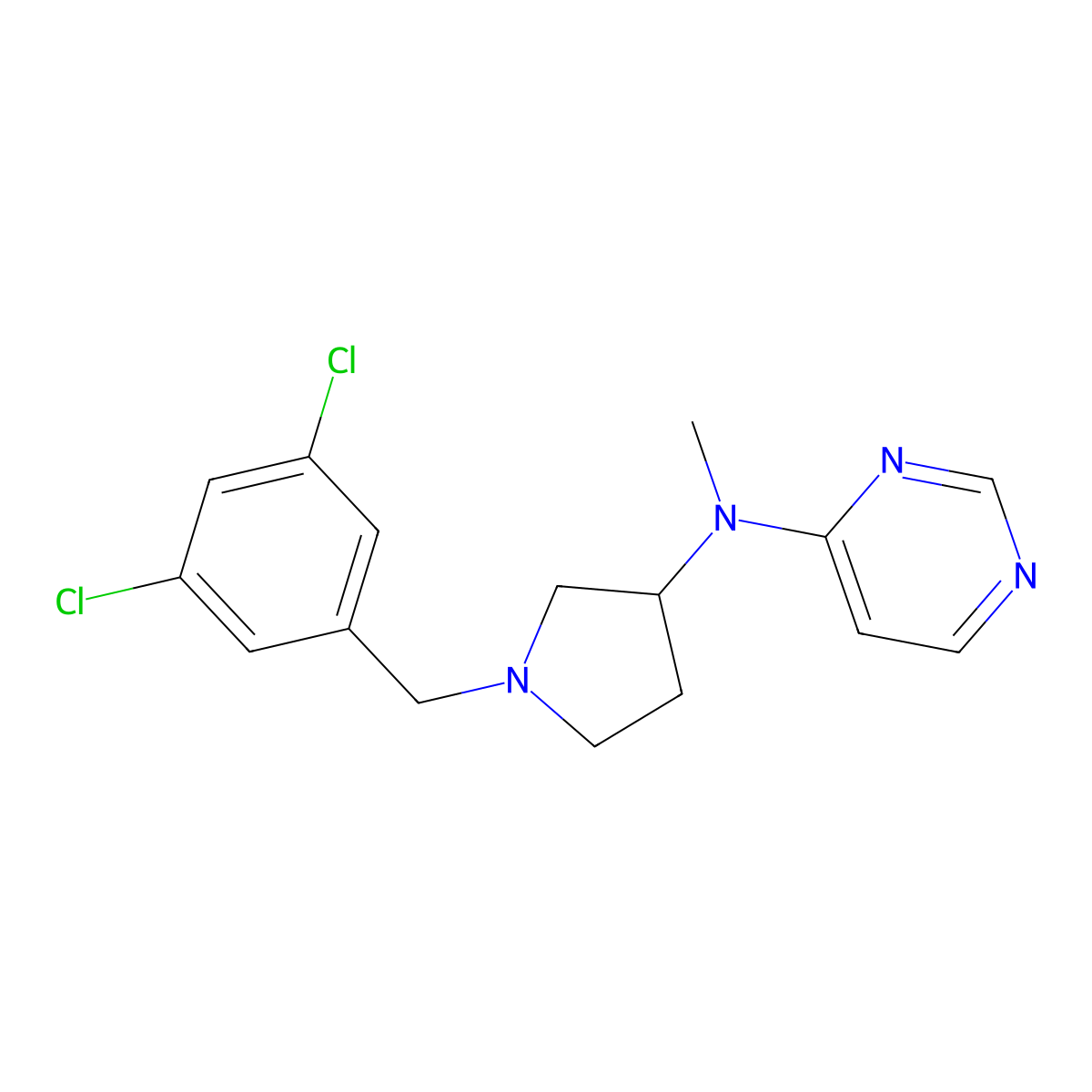 N-[1-[(3,5-dichlorophenyl)methyl]pyrrolidin-3-yl]-N-methylpyrimidin-4-amine molecular structure, CAS 3054553-03-3