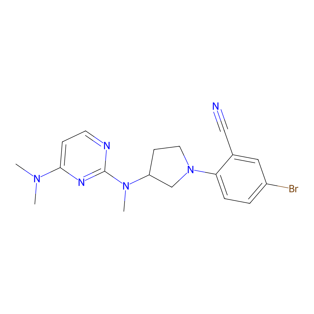 5-Bromo-2-(3-{[4-(dimethylamino)pyrimidin-2-yl](methyl)amino}pyrrolidin-1-yl)benzonitrile molecular structure, CAS 3054553-04-4