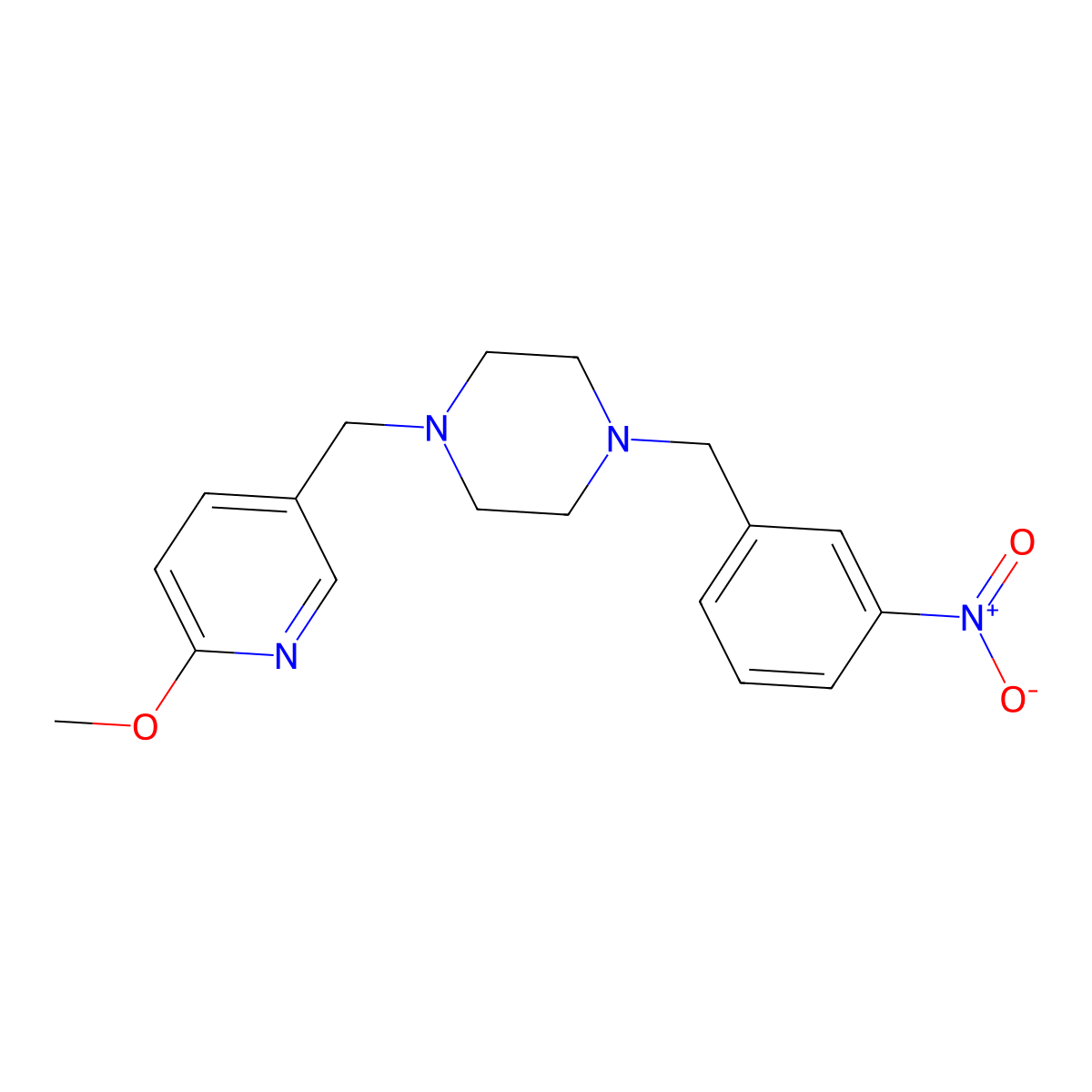 1-[(6-Methoxypyridin-3-yl)methyl]-4-[(3-nitrophenyl)methyl]piperazine molecular structure, CAS 3054553-10-2