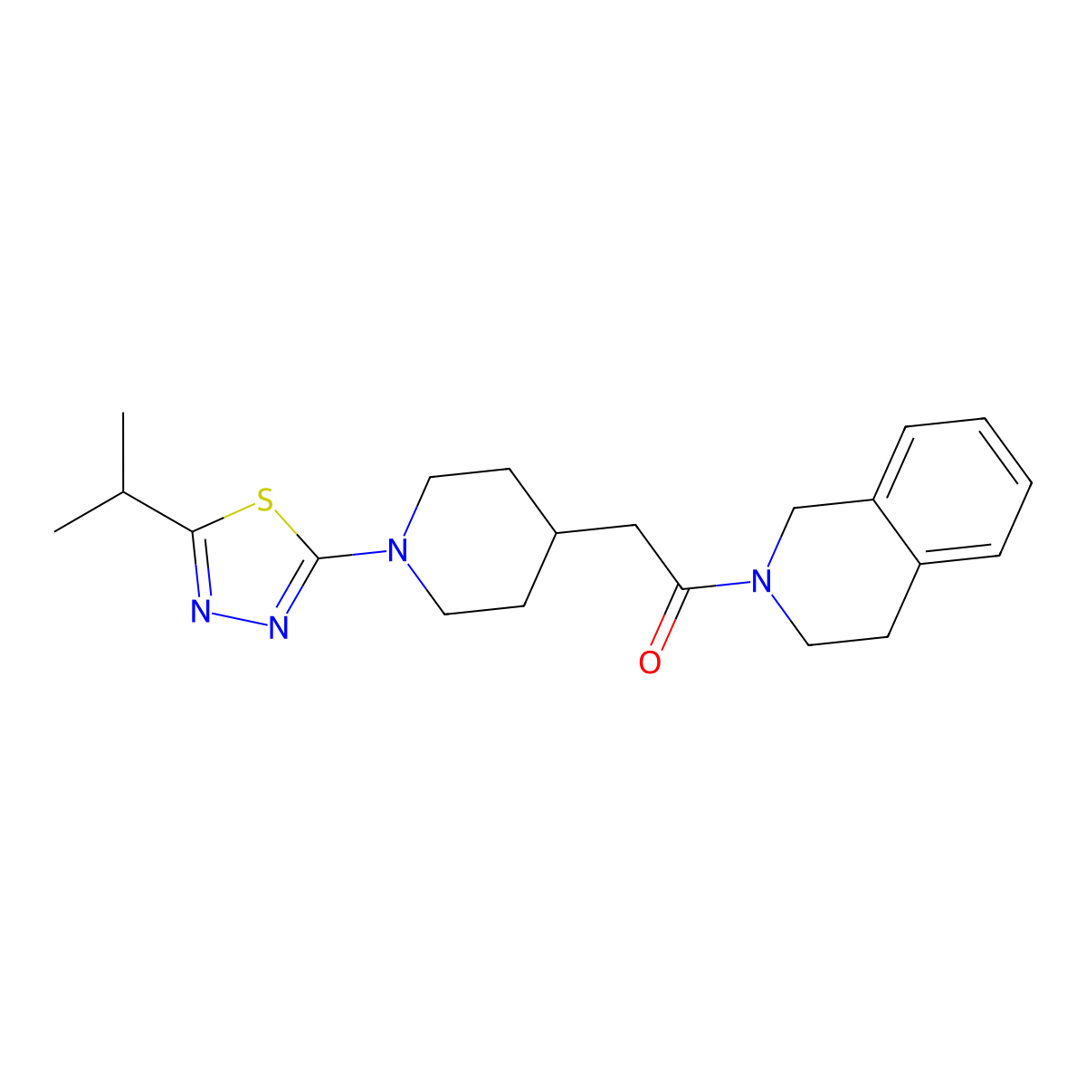 2-{1-[5-(Propan-2-yl)-1,3,4-thiadiazol-2-yl]piperidin-4-yl}-1-(1,2,3,4-tetrahydroisoquinolin-2-yl)ethan-1-one molecular structure, CAS 3054553-16-8