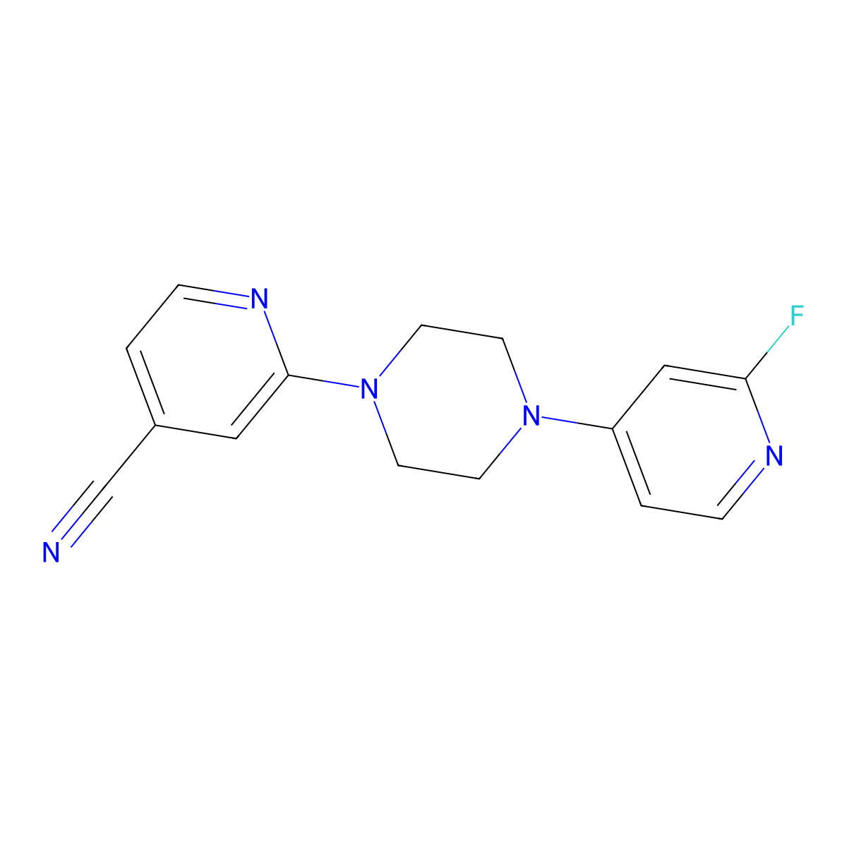 2-[4-(2-Fluoropyridin-4-yl)piperazin-1-yl]pyridine-4-carbonitrile molecular structure, CAS 3054553-17-9
