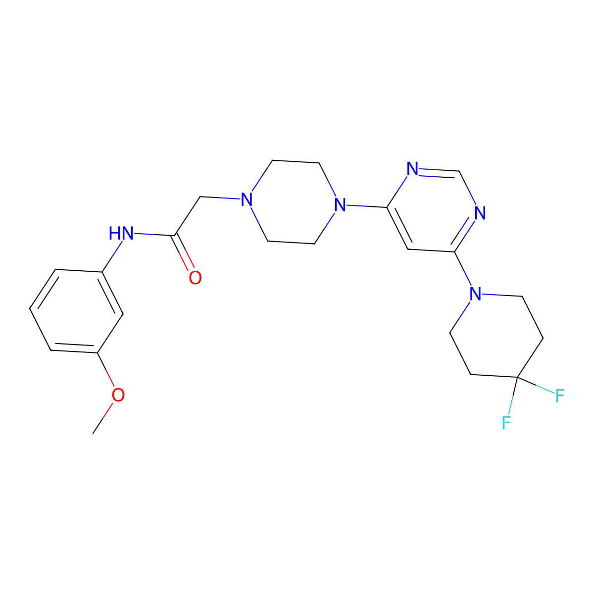 2-{4-[6-(4,4-difluoropiperidin-1-yl)pyrimidin-4-yl]piperazin-1-yl}-N-(3-methoxyphenyl)acetamide molecular structure, CAS 3054553-19-1