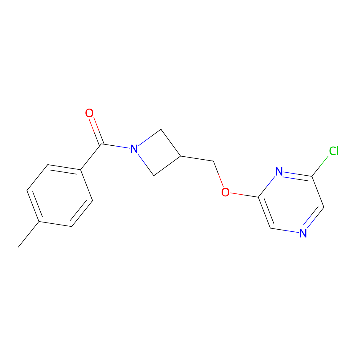 2-Chloro-6-{[1-(4-methylbenzoyl)azetidin-3-yl]methoxy}pyrazine molecular structure, CAS 3054553-20-4