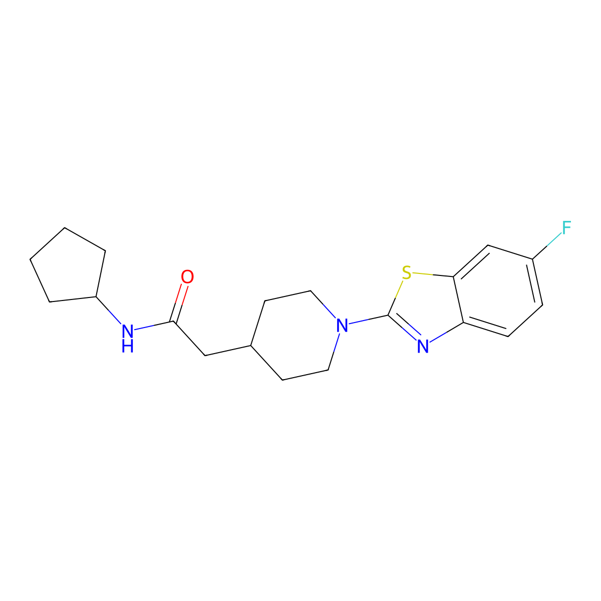 N-cyclopentyl-2-[1-(6-fluoro-1,3-benzothiazol-2-yl)piperidin-4-yl]acetamide molecular structure, CAS 3054553-22-6
