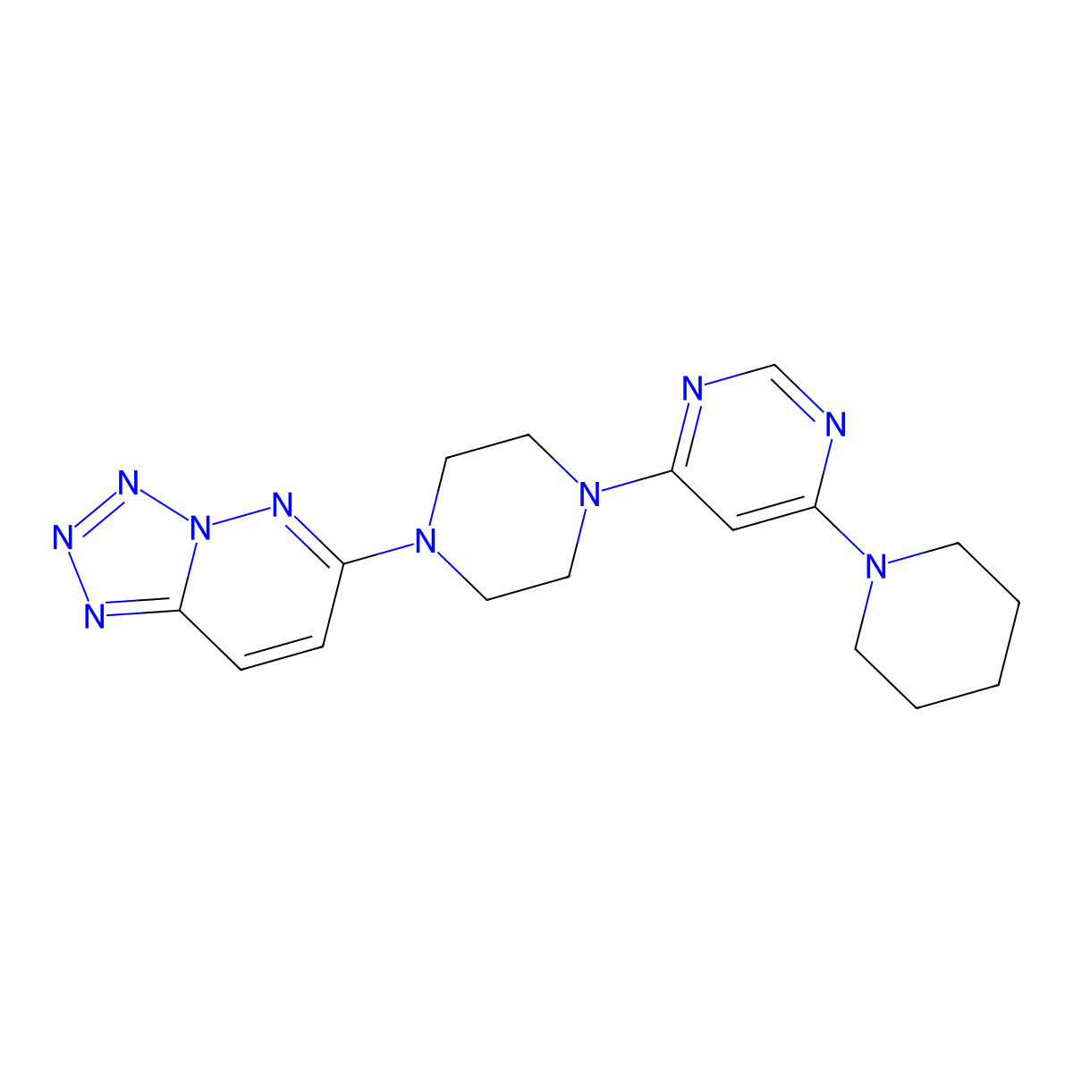 4-(Piperidin-1-yl)-6-(4-{[1,2,3,4]tetrazolo[1,5-b]pyridazin-6-yl}piperazin-1-yl)pyrimidine molecular structure, CAS 3054553-23-7