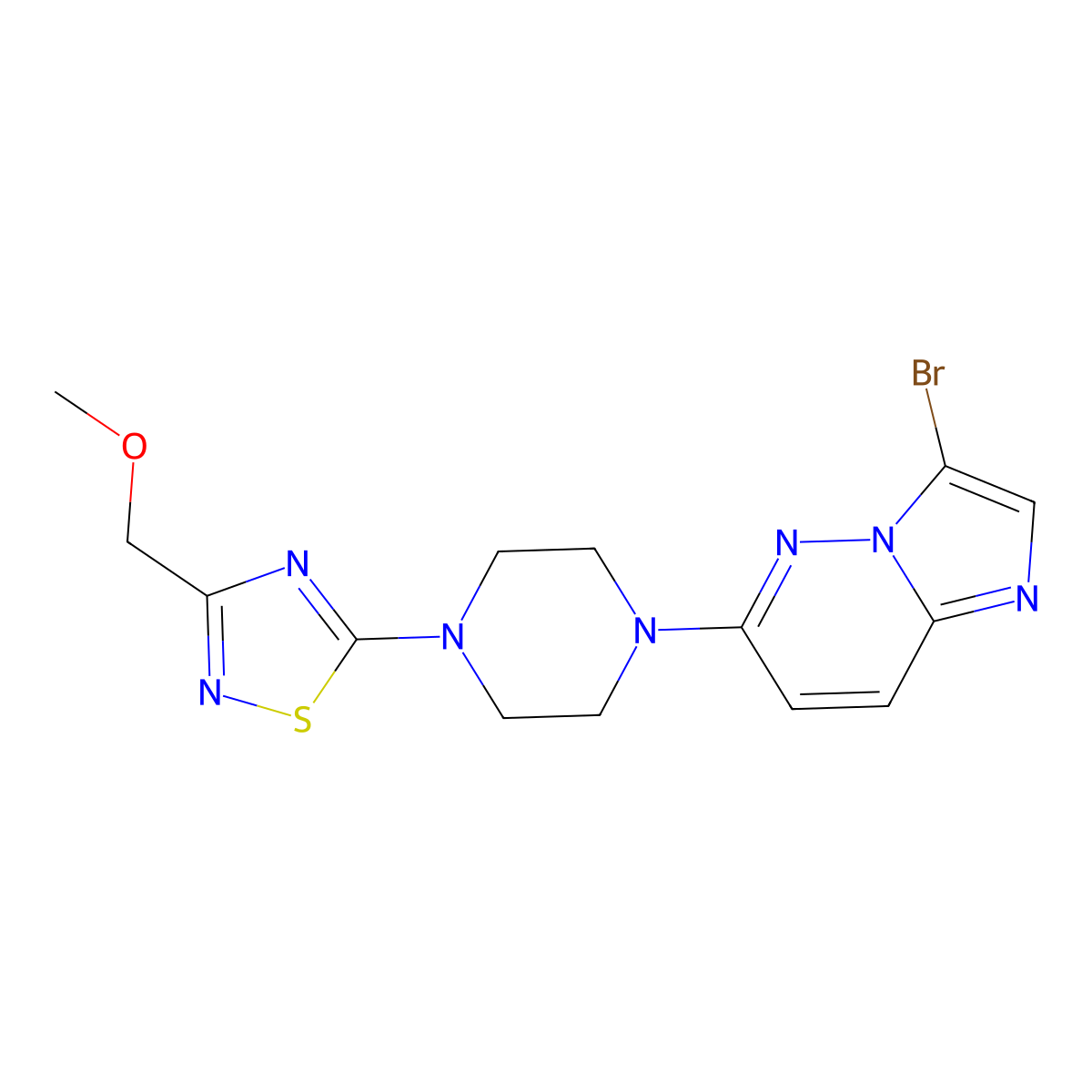 1-{3-Bromoimidazo[1,2-b]pyridazin-6-yl}-4-[3-(methoxymethyl)-1,2,4-thiadiazol-5-yl]piperazine molecular structure, CAS 3054553-24-8