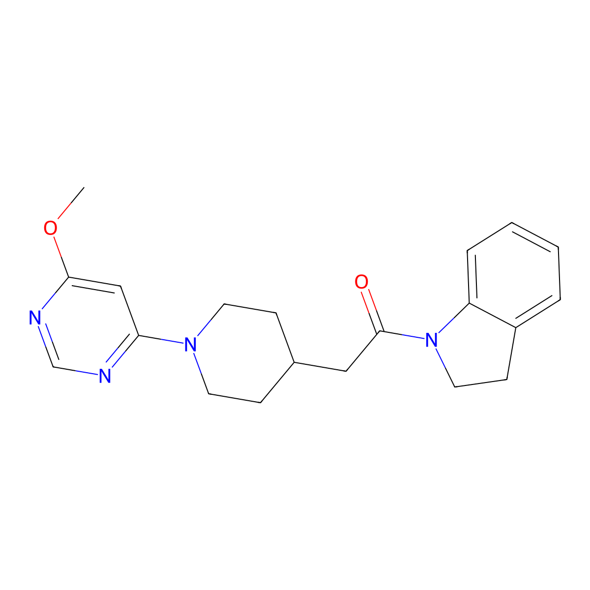 1-(2,3-dihydro-1H-indol-1-yl)-2-[1-(6-methoxypyrimidin-4-yl)piperidin-4-yl]ethan-1-one molecular structure, CAS 3054553-27-1