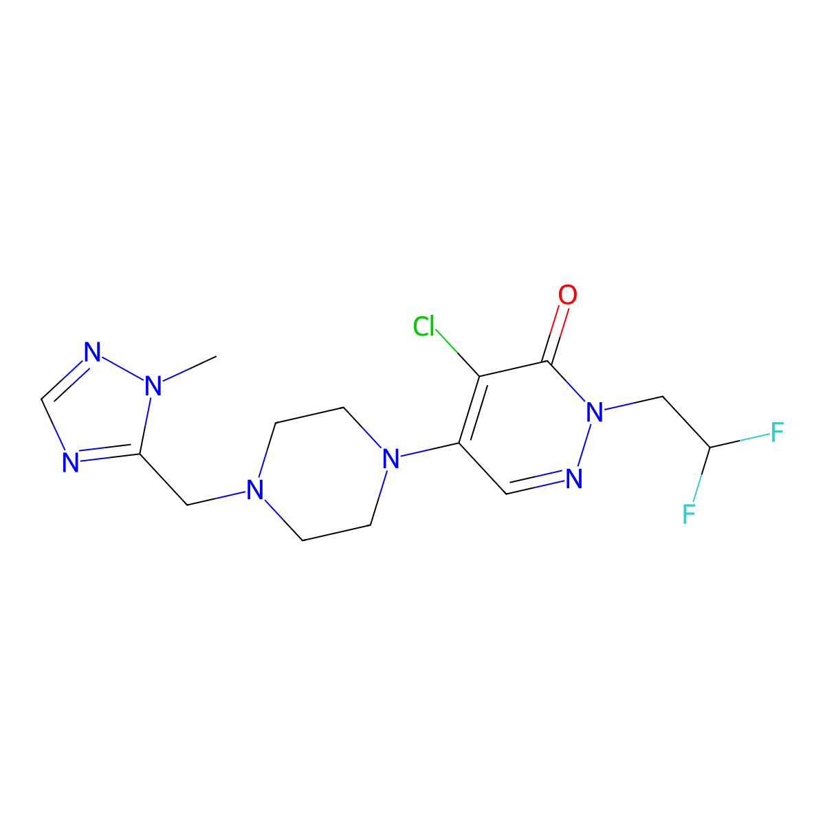 4-chloro-2-(2,2-difluoroethyl)-5-{4-[(1-methyl-1H-1,2,4-triazol-5-yl)methyl]piperazin-1-yl}-2,3-dihydropyridazin-3-one molecular structure, CAS 3054553-28-2
