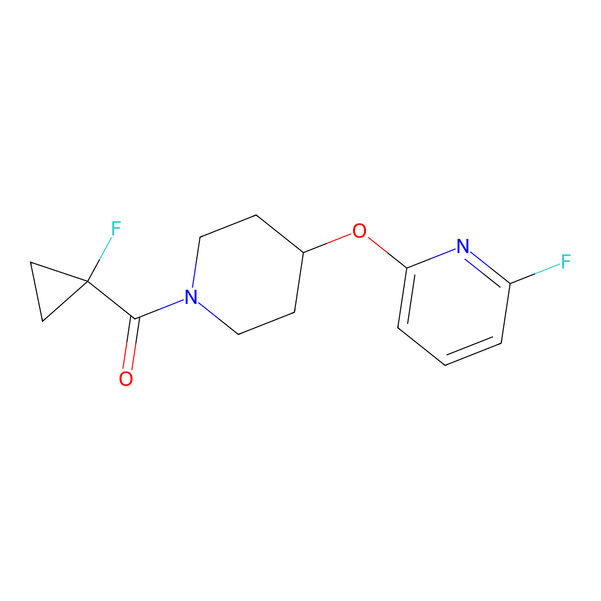 2-Fluoro-6-{[1-(1-fluorocyclopropanecarbonyl)piperidin-4-yl]oxy}pyridine molecular structure, CAS 3054553-35-1