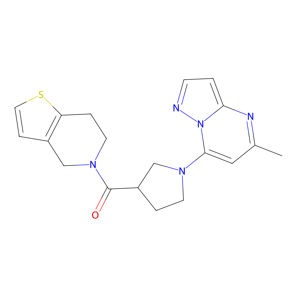 1-{5-methylpyrazolo[1,5-a]pyrimidin-7-yl}-3-{4H,5H,6H,7H-thieno[3,2-c]pyridine-5-carbonyl}pyrrolidine molecular structure, CAS 3054553-37-3