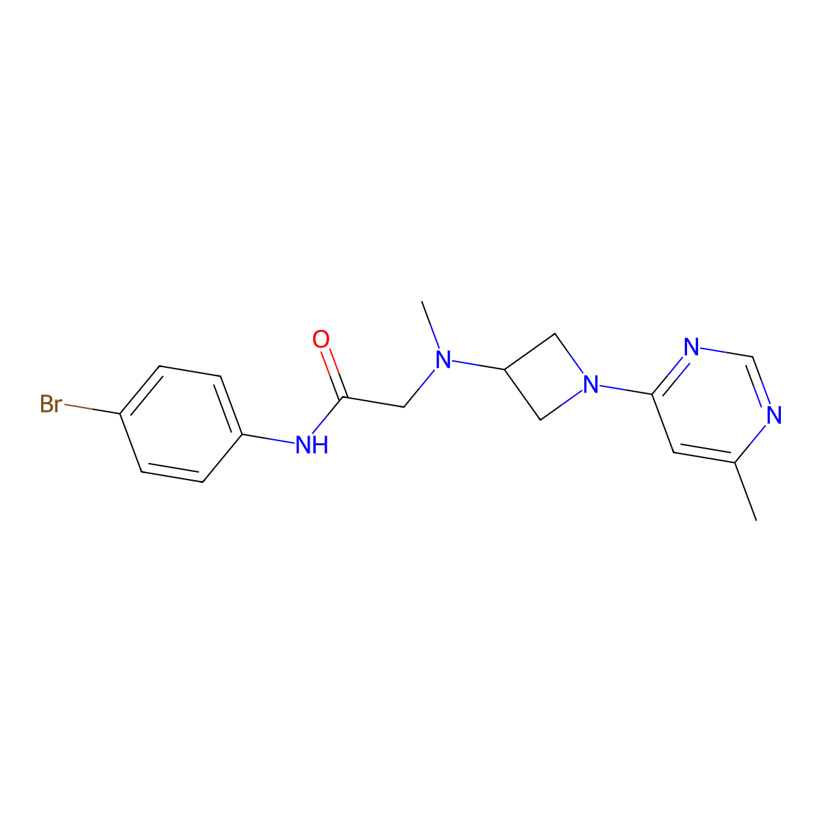 N-(4-bromophenyl)-2-{methyl[1-(6-methylpyrimidin-4-yl)azetidin-3-yl]amino}acetamide molecular structure, CAS 3054553-40-8